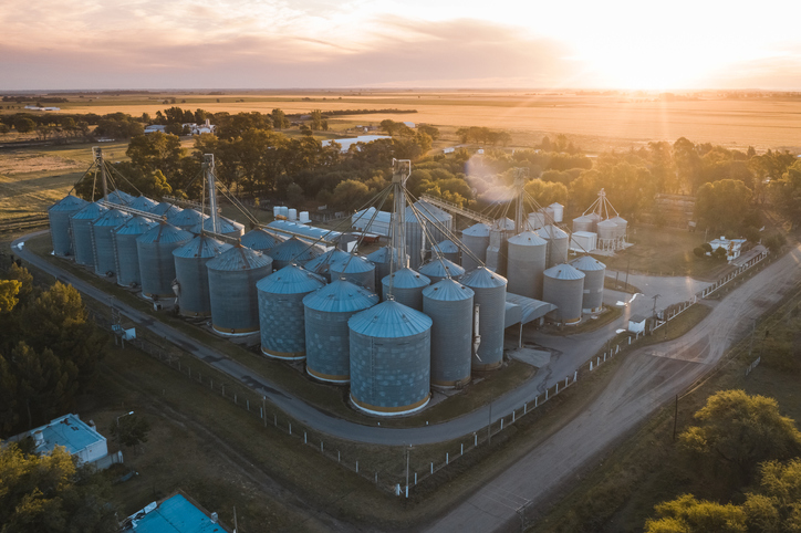 Grain silos representing a source of renewable natural gas